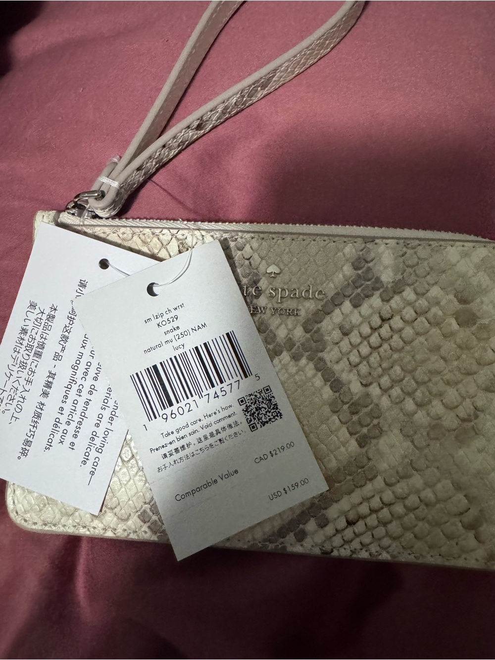 kate spade Metallic Snake-Embossed Wristlet in Natural